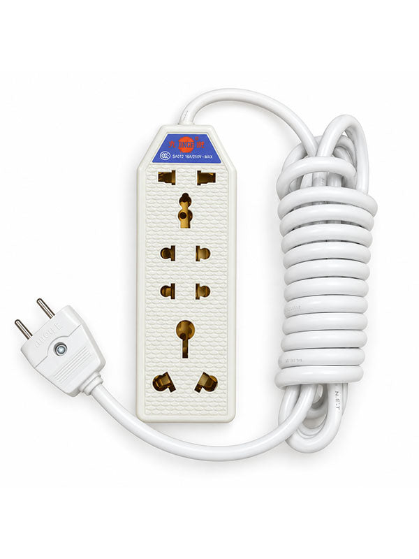 Universal extension power strip with multiple sockets and coiled cable